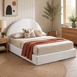 Queen Bed Frame Boucle Fabric Vacuum Compressed No Assembly Removable Washable