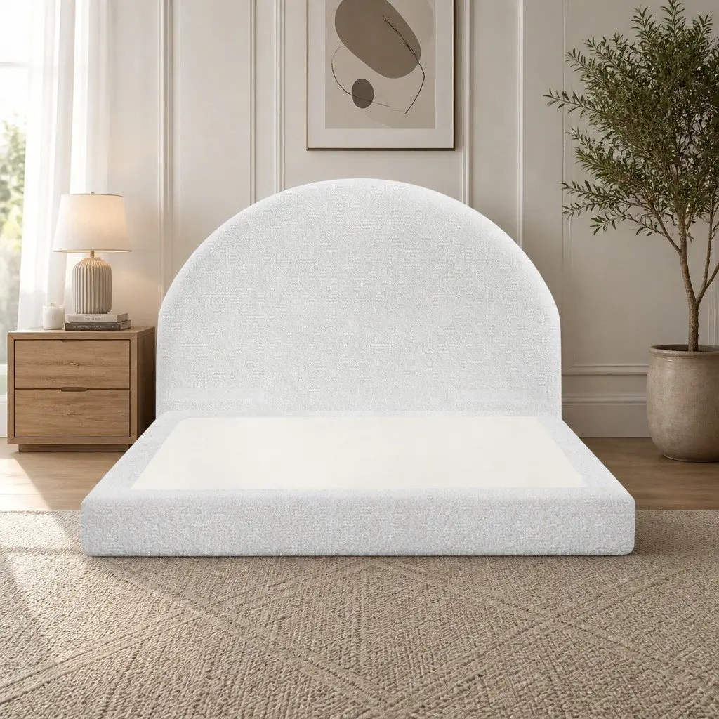Queen Bed Frame in Soft Boucle Fabric
