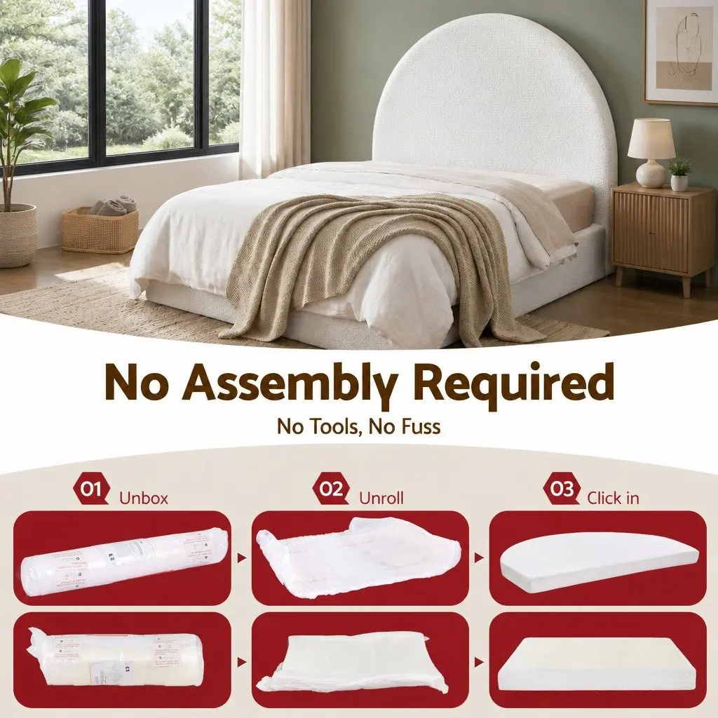 Queen Bed Frame in Soft Boucle Fabric