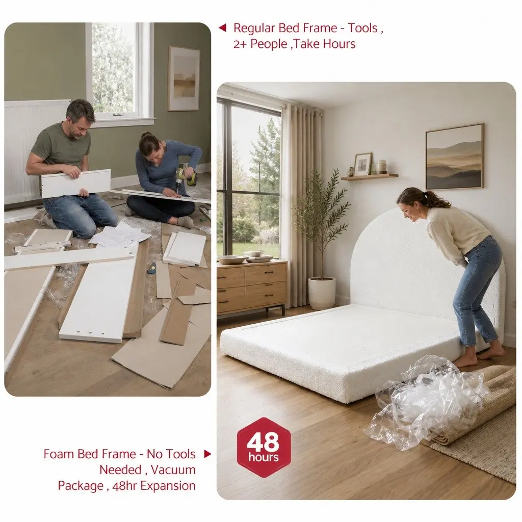 Queen Bed Frame in Soft Boucle Fabric