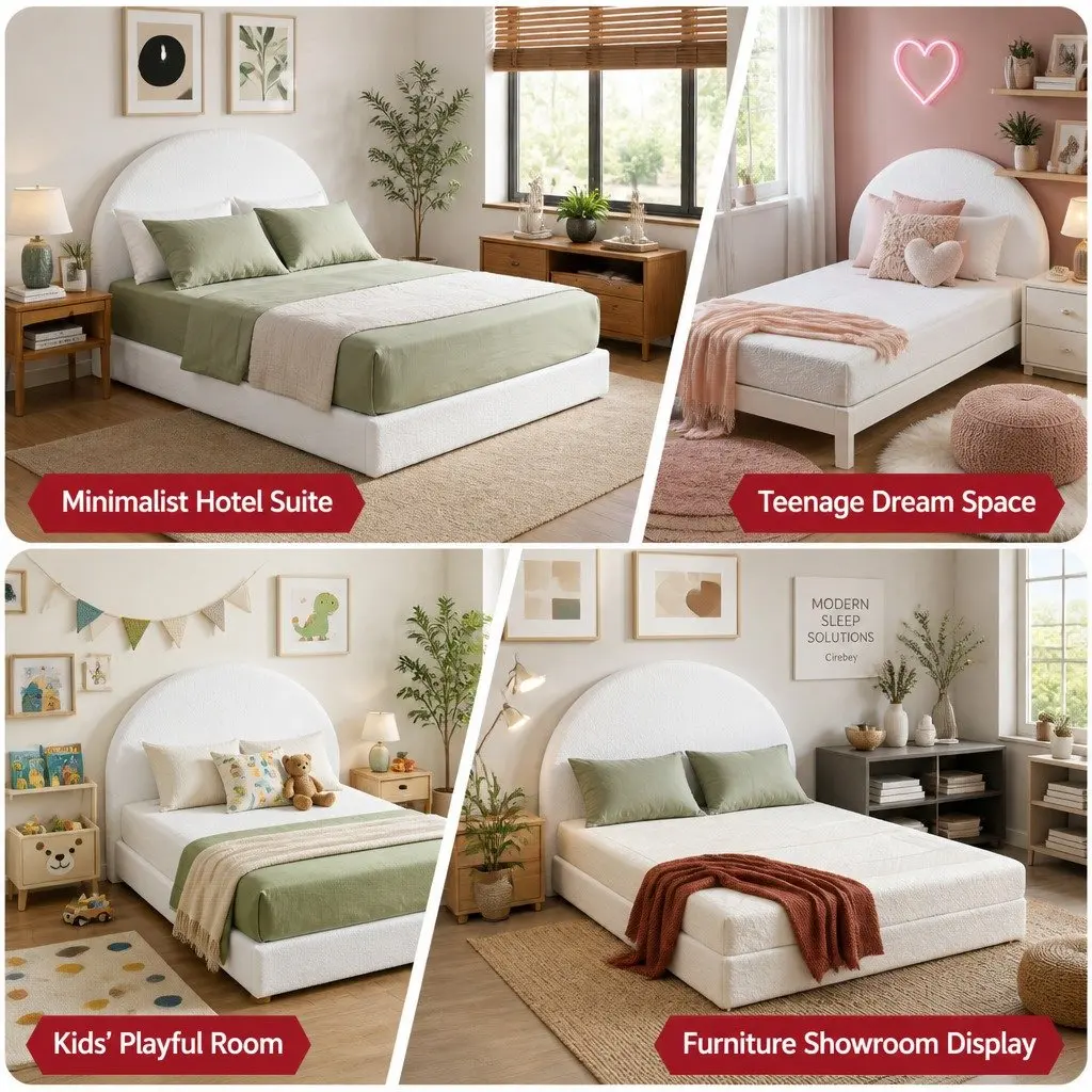 Queen Bed Frame in Soft Boucle Fabric