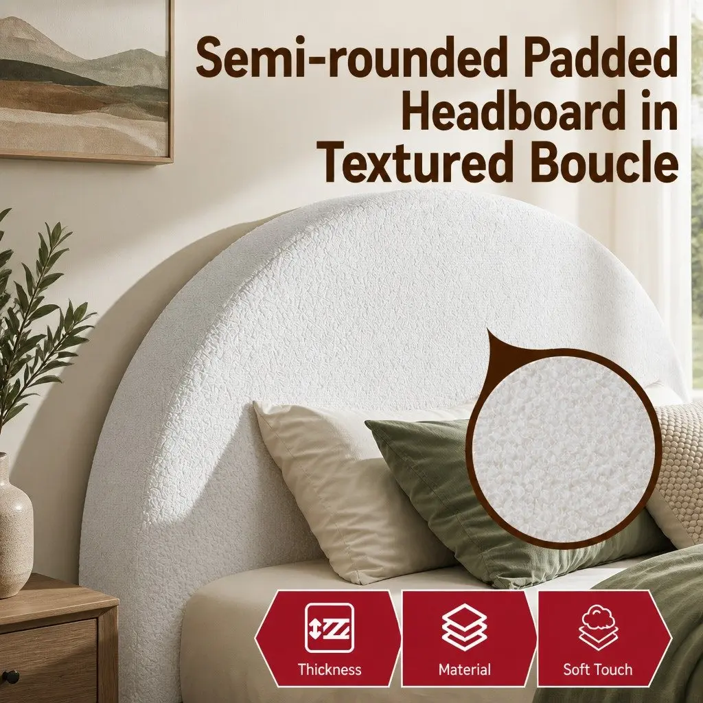 Queen Bed Frame in Soft Boucle Fabric