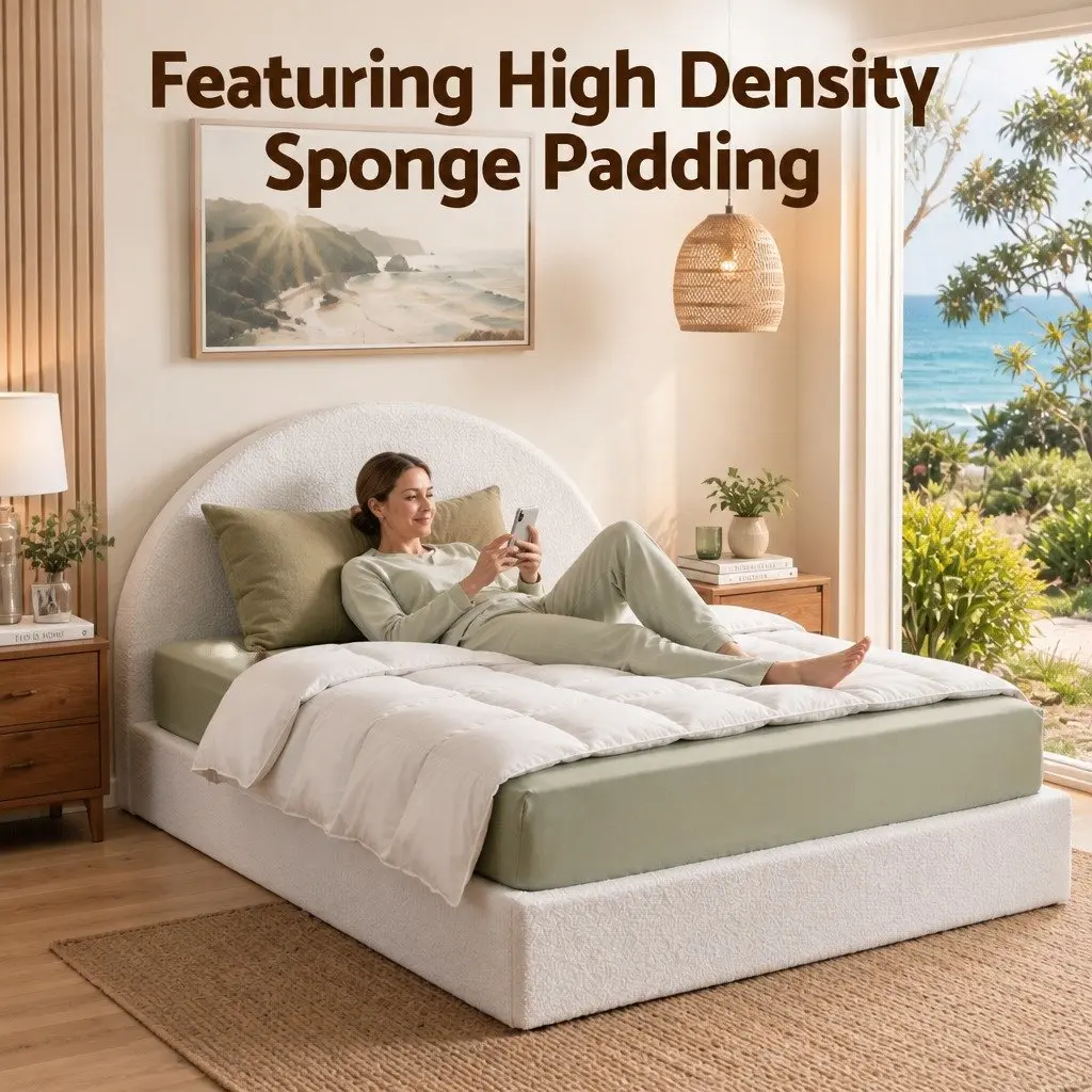 Queen Bed Frame in Soft Boucle Fabric
