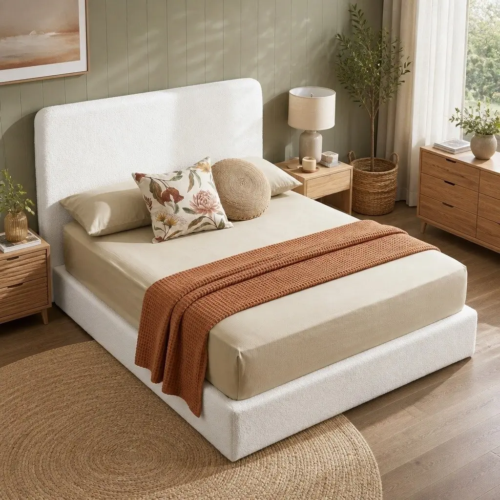 Double Bed Frame with Soft Boucle Fabric