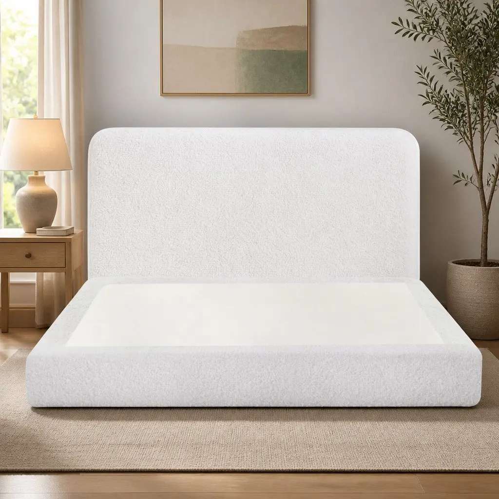 Double Bed Frame with Soft Boucle Fabric