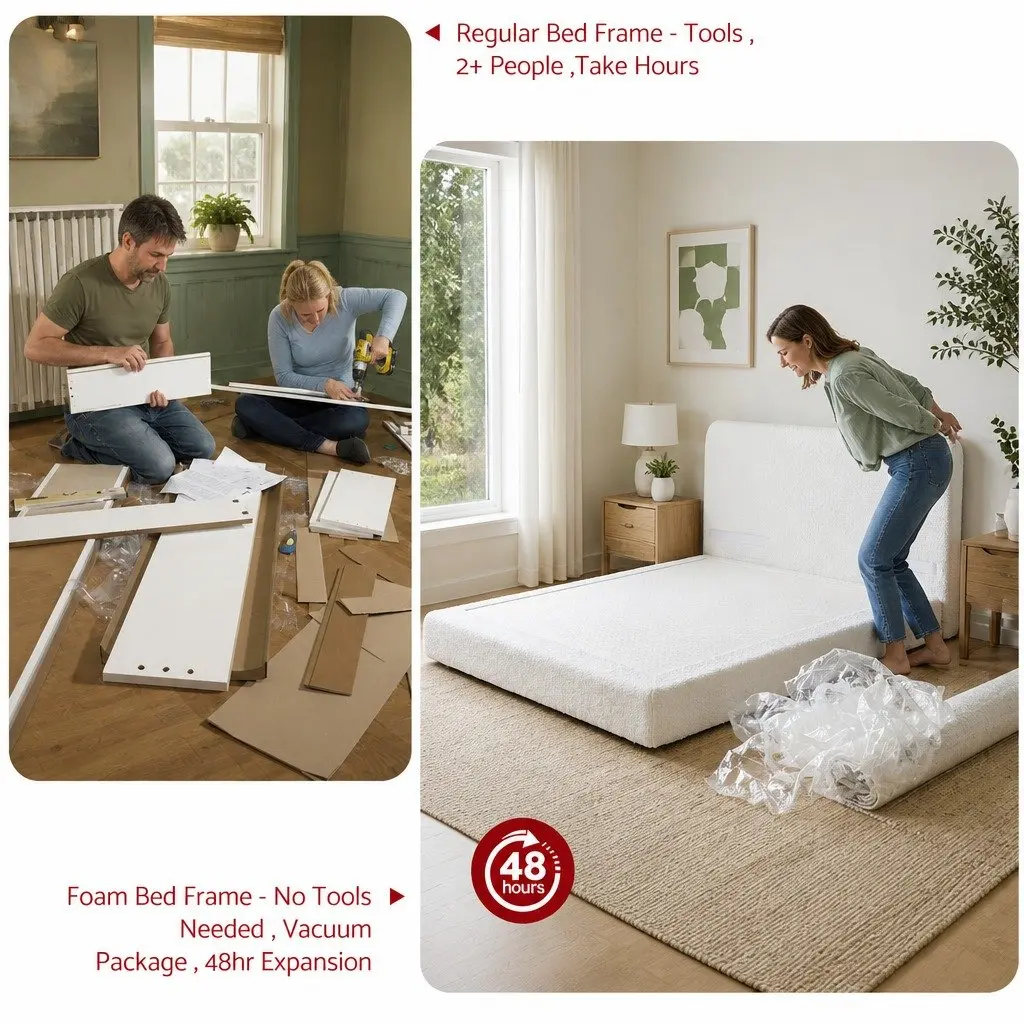 Double Bed Frame with Soft Boucle Fabric