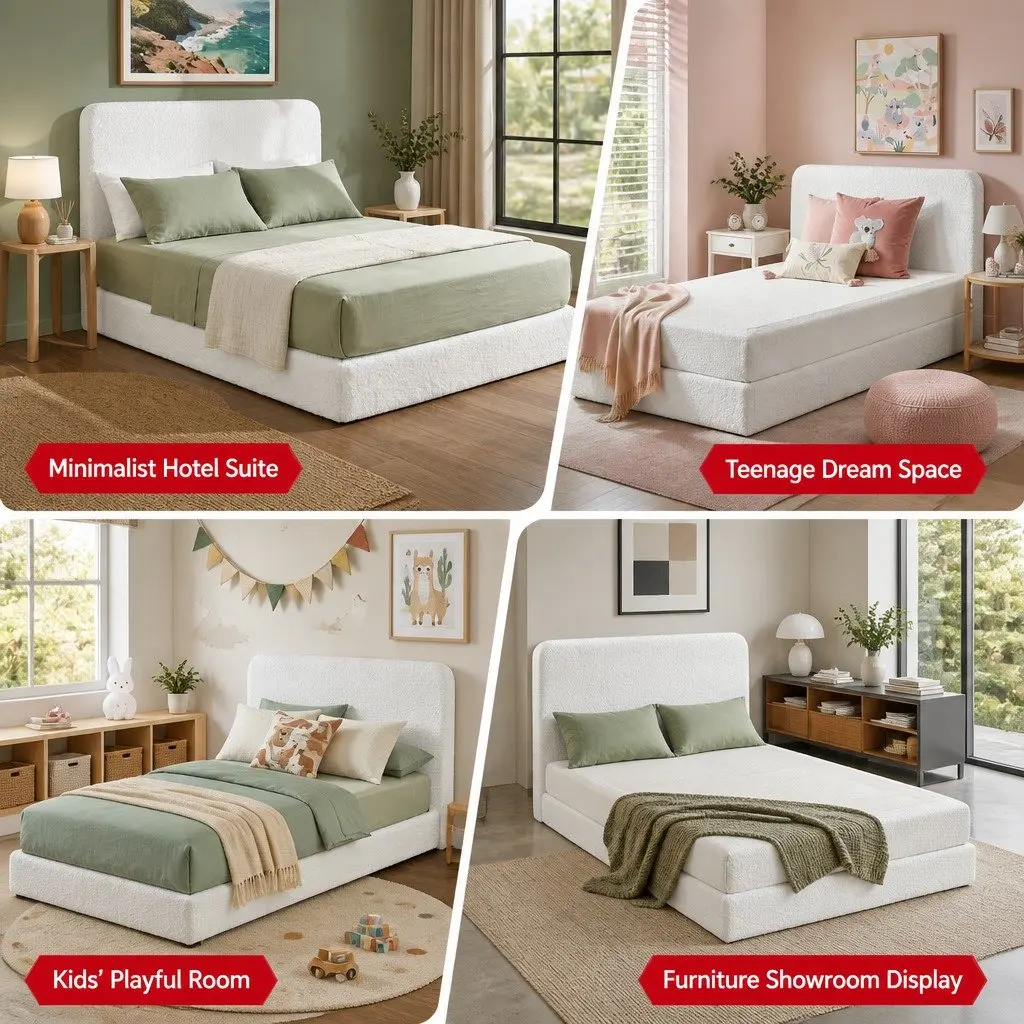 Double Bed Frame with Soft Boucle Fabric