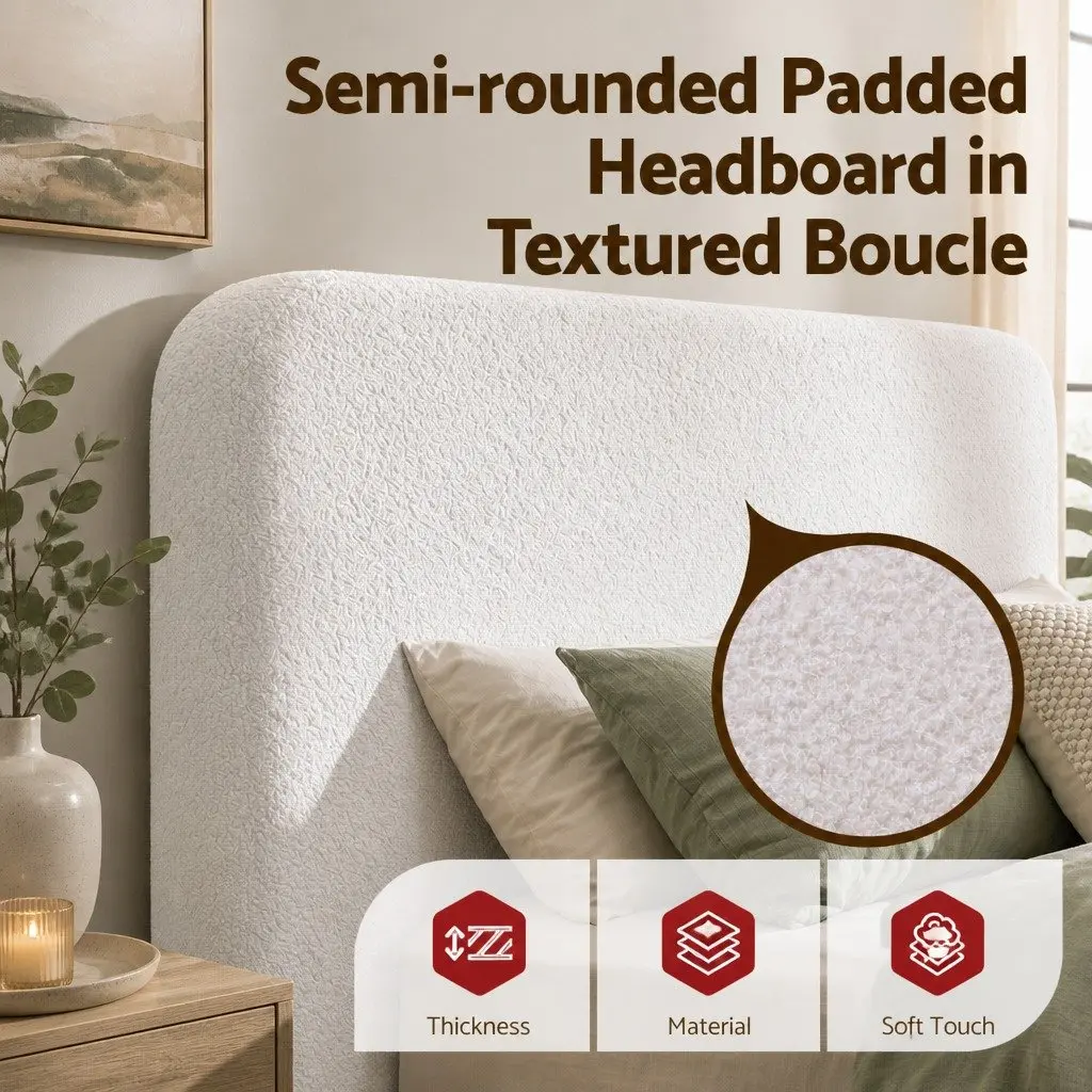 Double Bed Frame with Soft Boucle Fabric