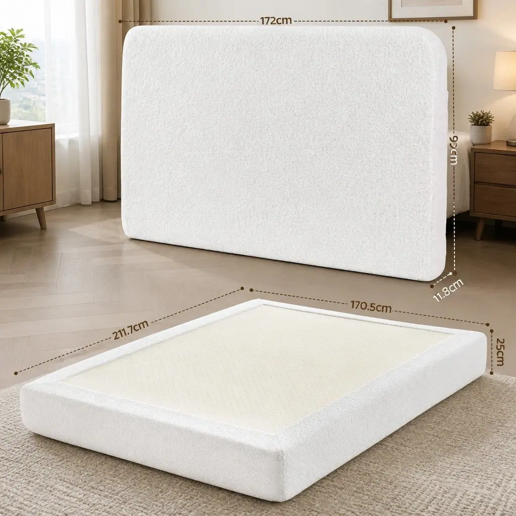 Queen Bed Frame Boucle Fabric 170.5W x 211.7L x 25H cm White
