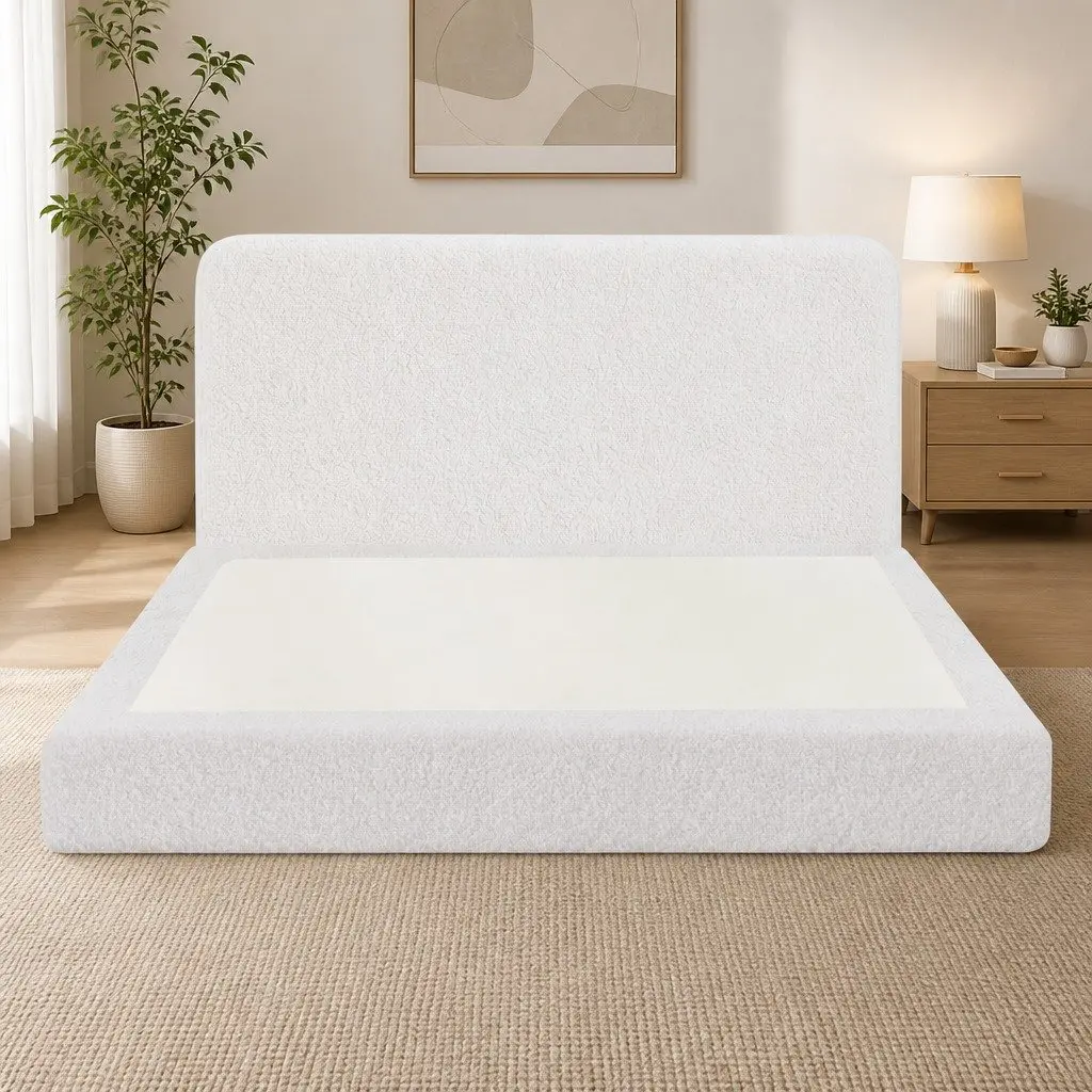 Queen Bed Frame Boucle Fabric 170.5W x 211.7L x 25H cm White