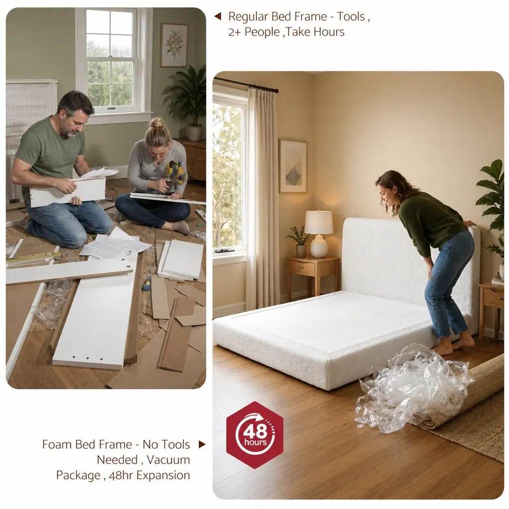 Queen Bed Frame Boucle Fabric 170.5W x 211.7L x 25H cm White