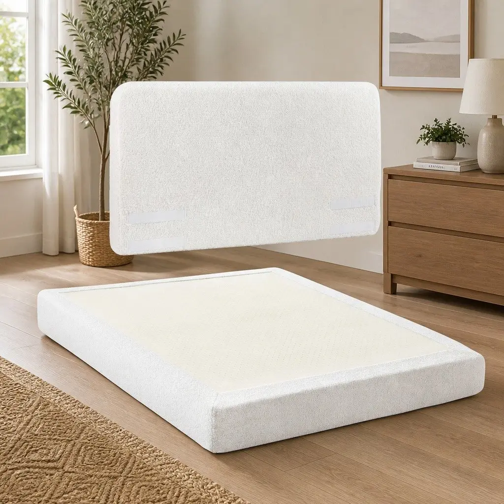 Queen Bed Frame Boucle Fabric 170.5W x 211.7L x 25H cm White