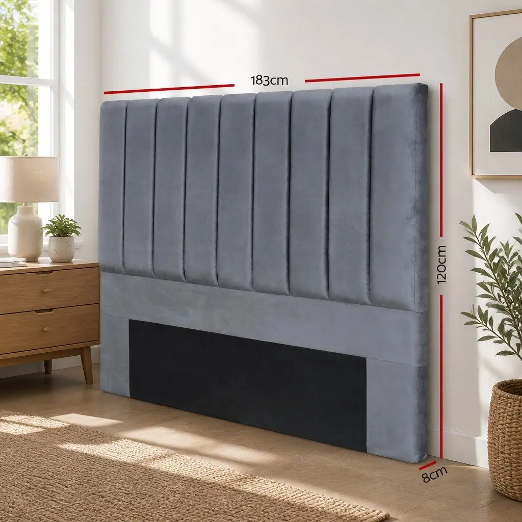 King Bed Headboard Velvet 183cm x 120cm Dark Grey