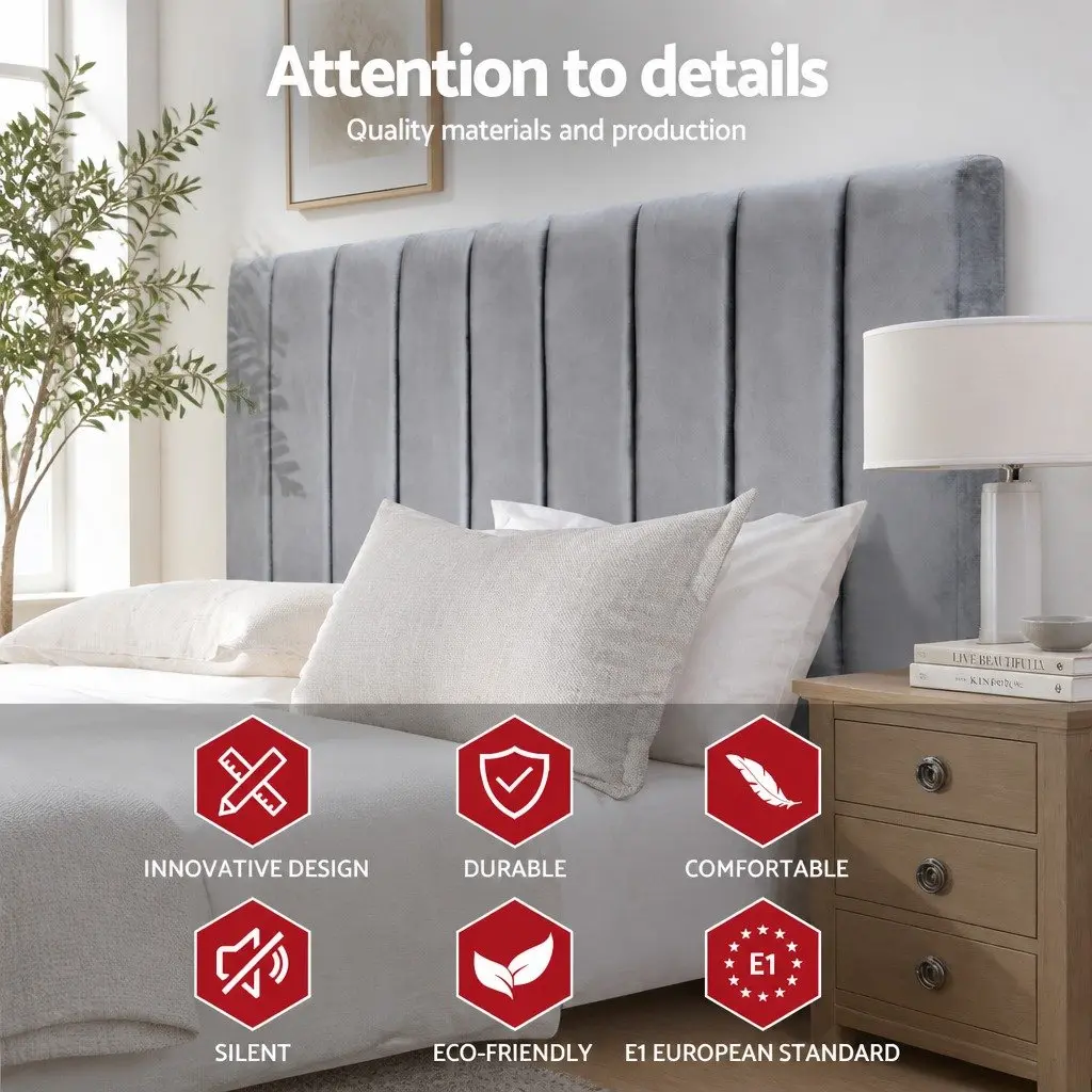 King Bed Headboard Velvet 183cm x 120cm Dark Grey