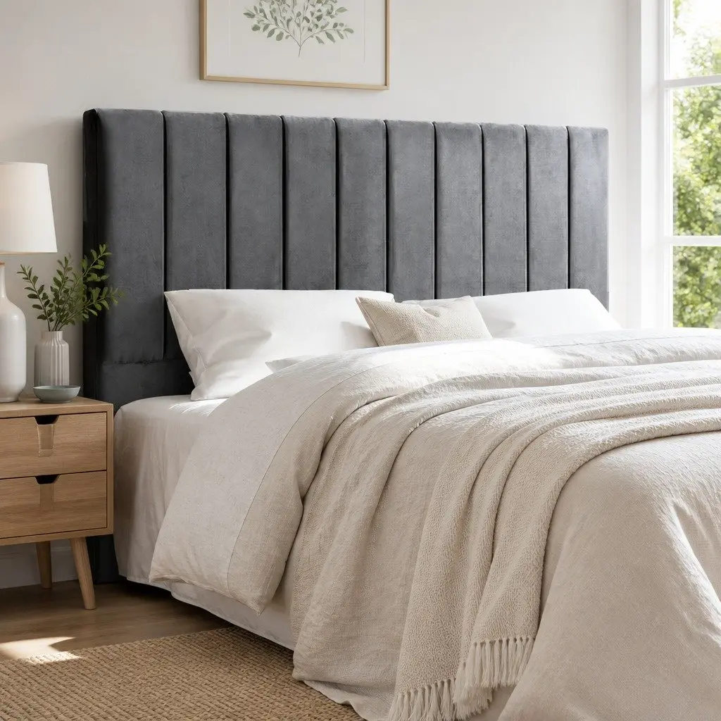 King Bed Headboard Velvet 183cm x 120cm Dark Grey