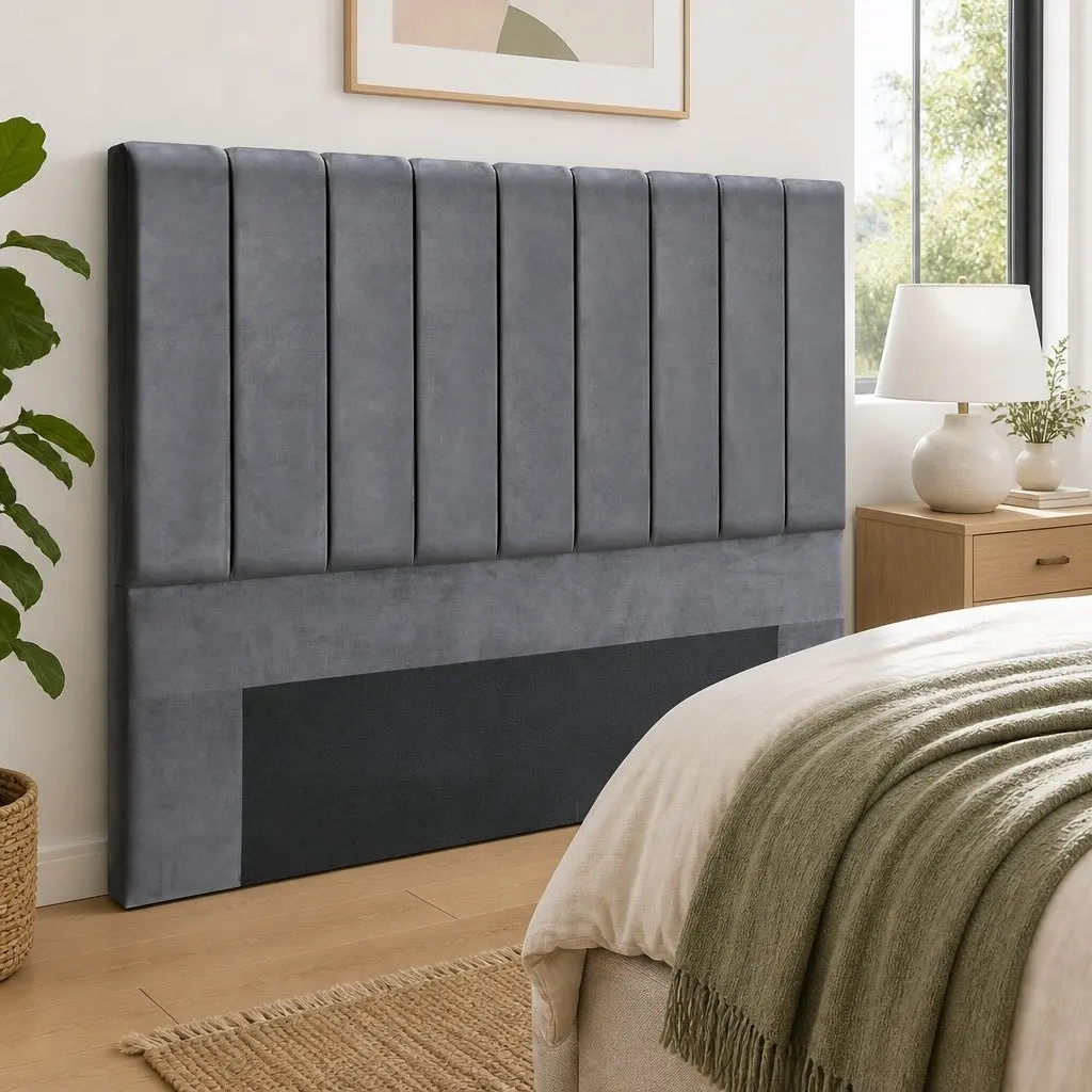 King Bed Headboard Velvet 183cm x 120cm Dark Grey