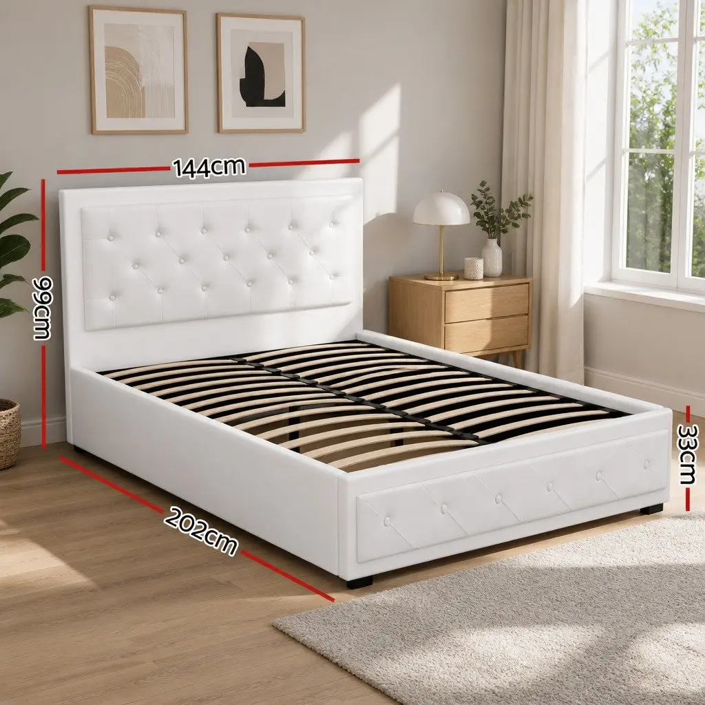 White Upholstered Double Gas Lift Bed Frame with Storage