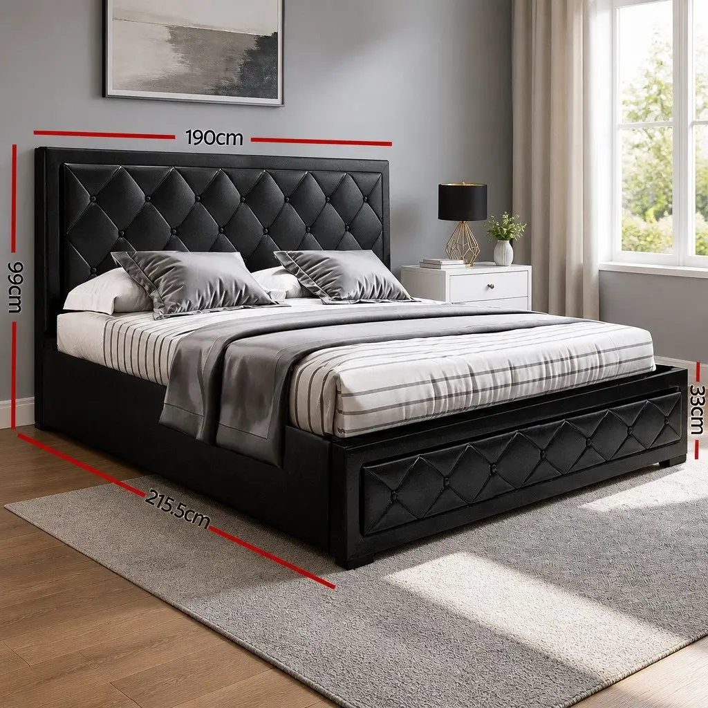 King Size Bed Frame Gas Lift Storage Upholstered Black