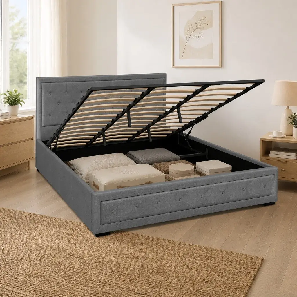 King Size Gas Lift Bed Frame with Storage Grey