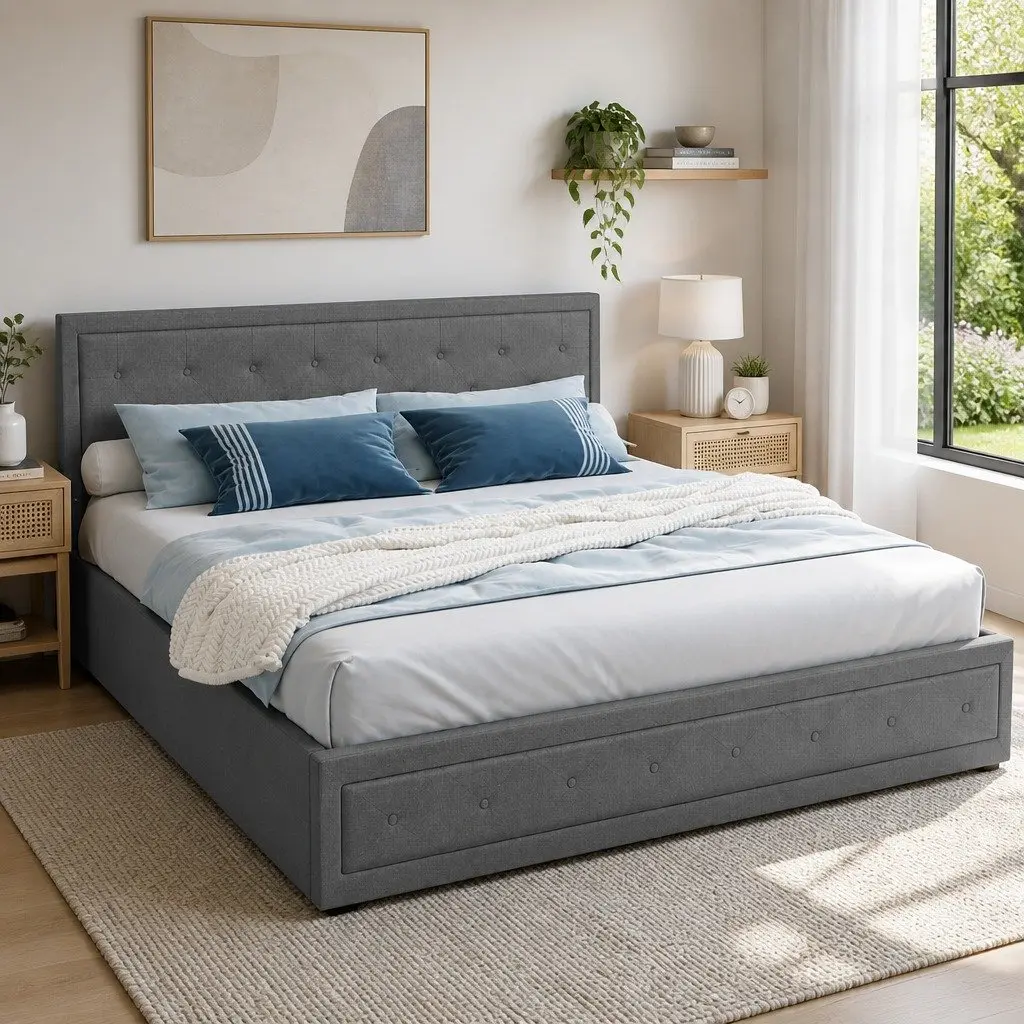King Size Gas Lift Bed Frame with Storage Grey
