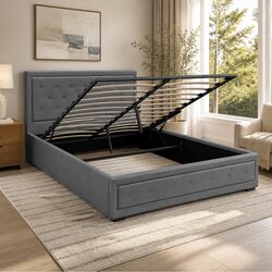 Durable Queen Gas Lift Bed Frame with Storage Headboard