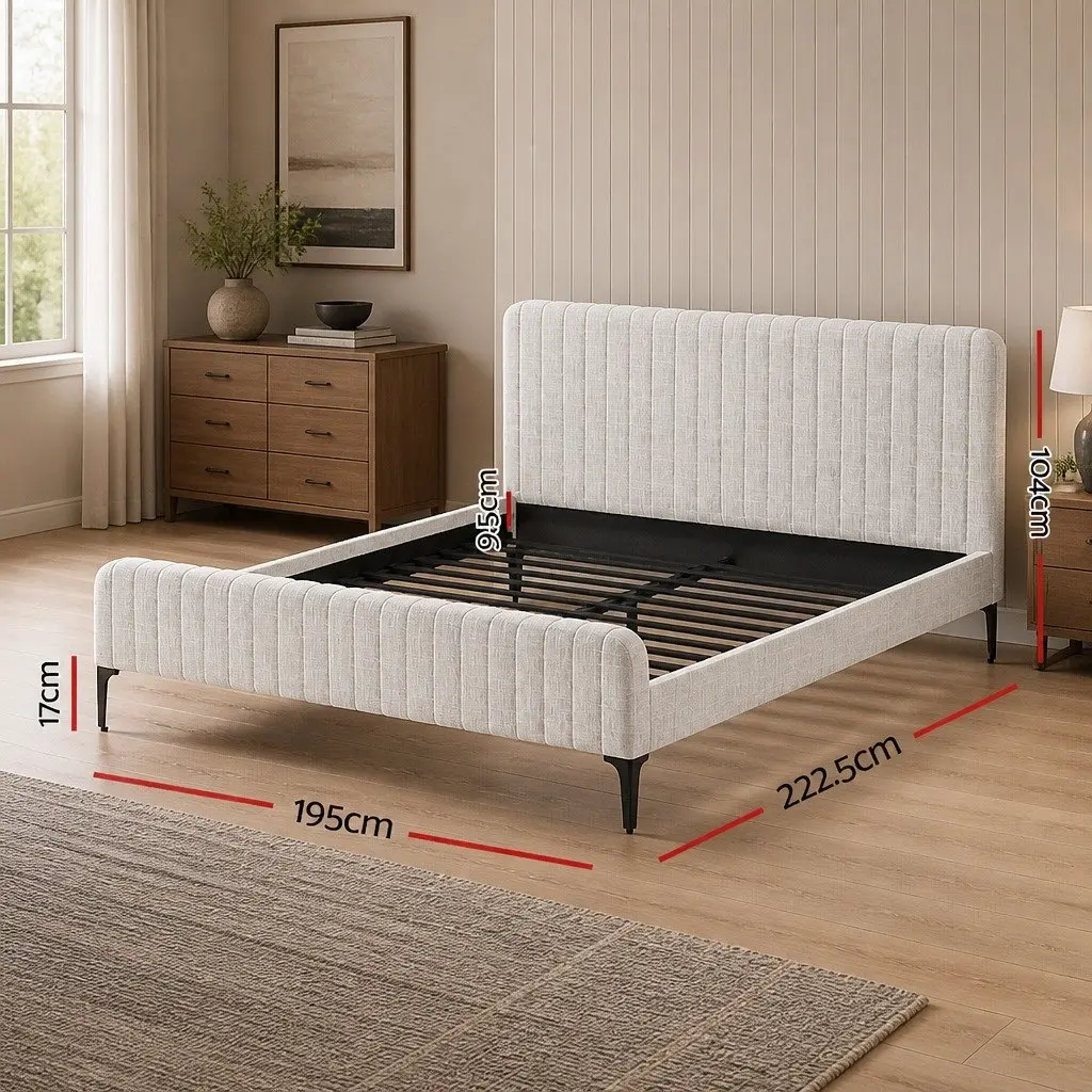 King Size Bed Frame with Padded Headboard in Beige