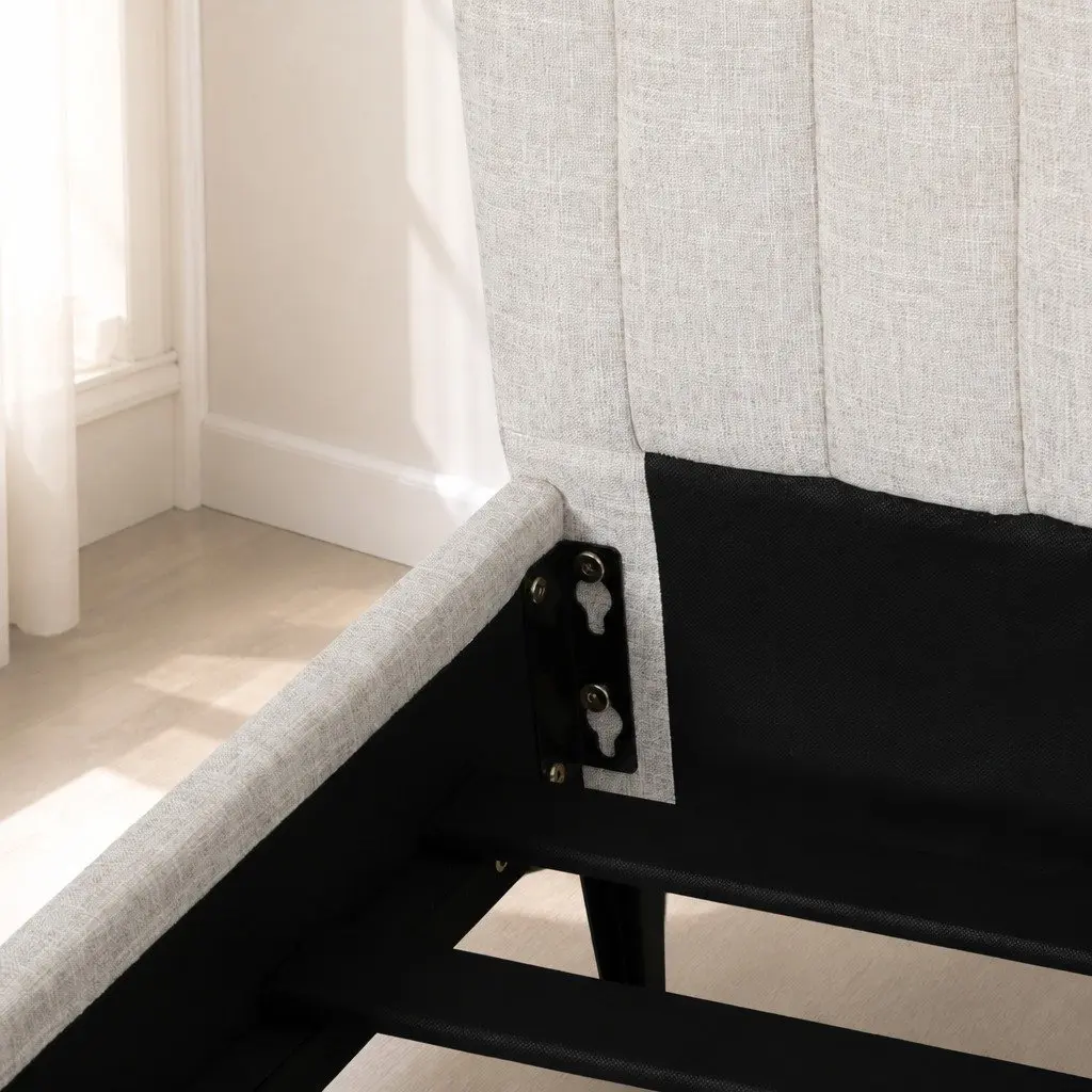 King Size Bed Frame with Padded Headboard in Beige