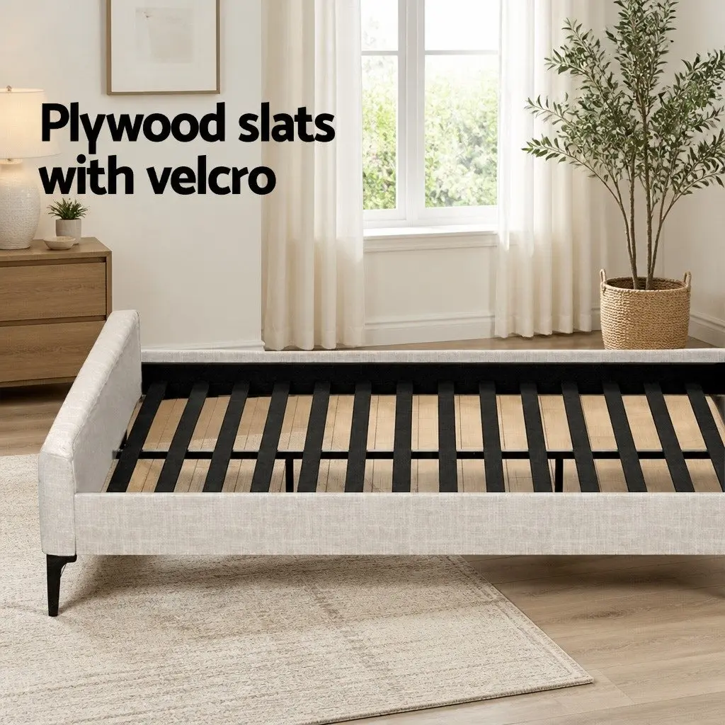 King Size Bed Frame with Padded Headboard in Beige