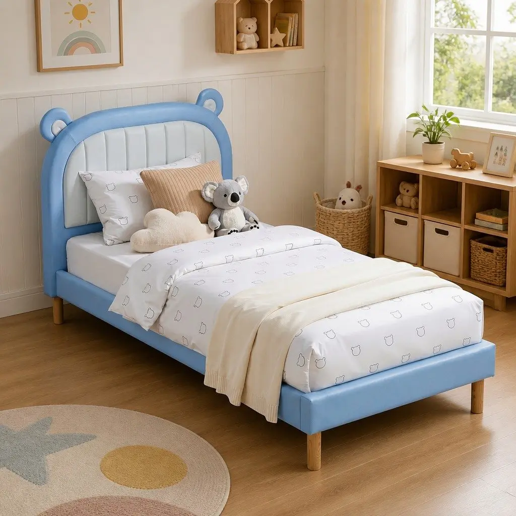 Kids King Single Bed Frame with Bear Headboard