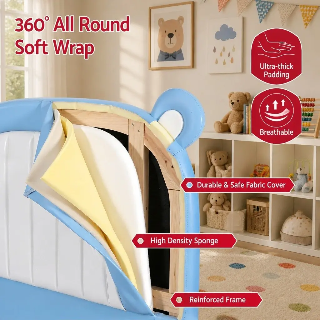 Kids King Single Bed Frame with Bear Headboard