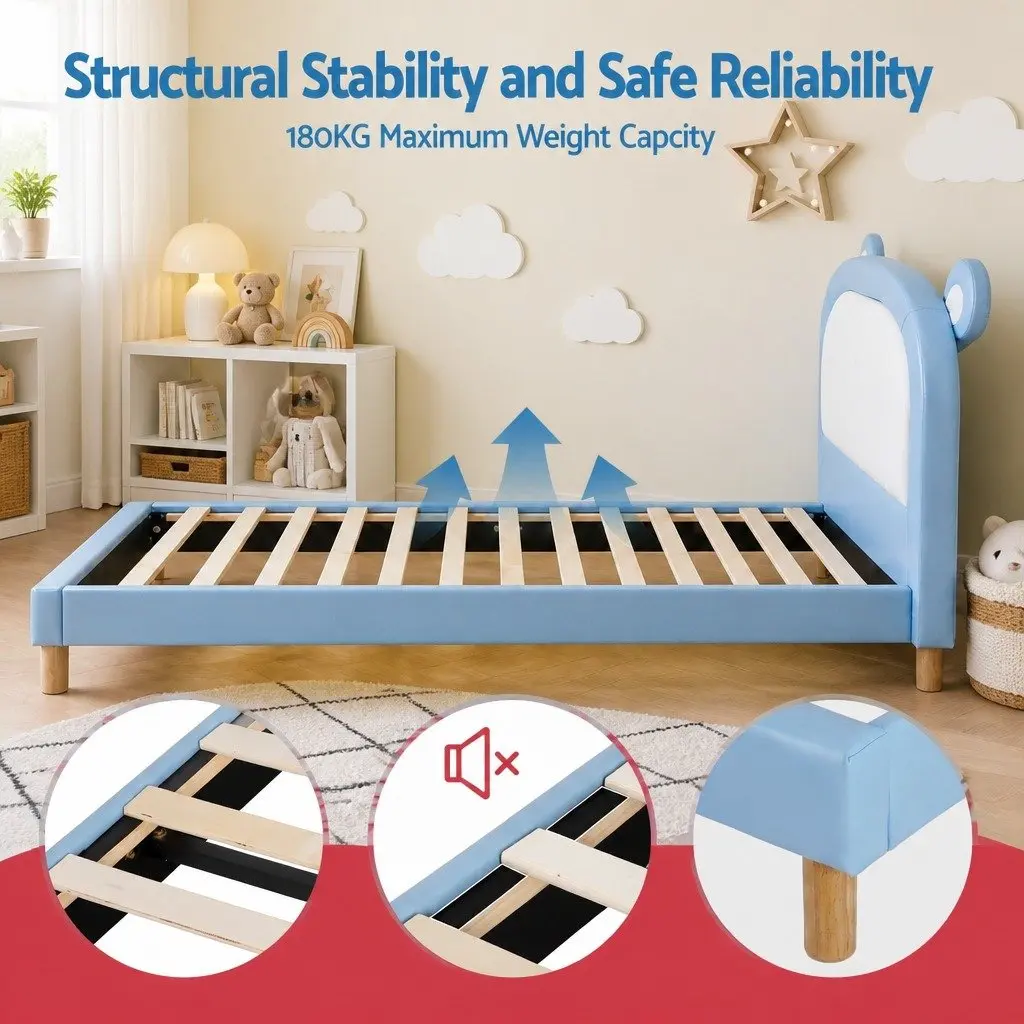 Kids King Single Bed Frame with Bear Headboard