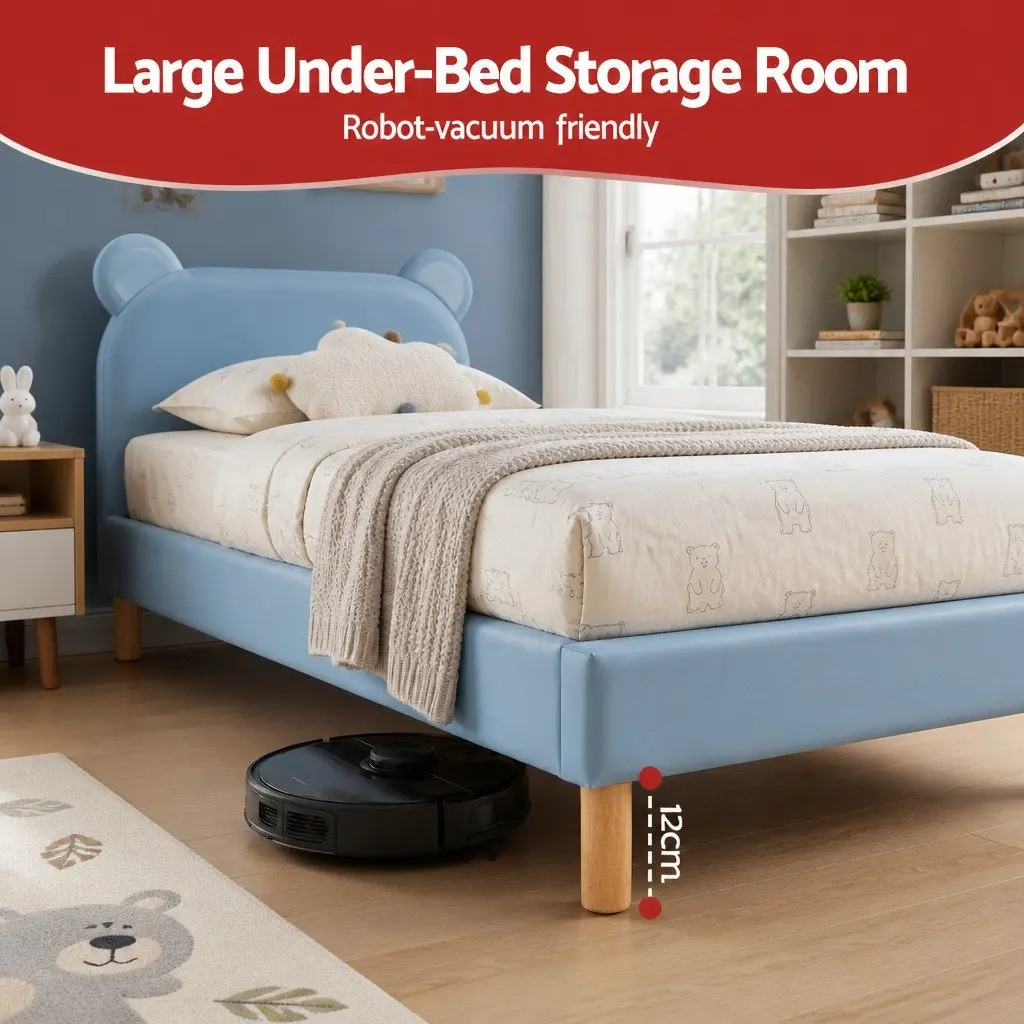 Kids King Single Bed Frame with Bear Headboard