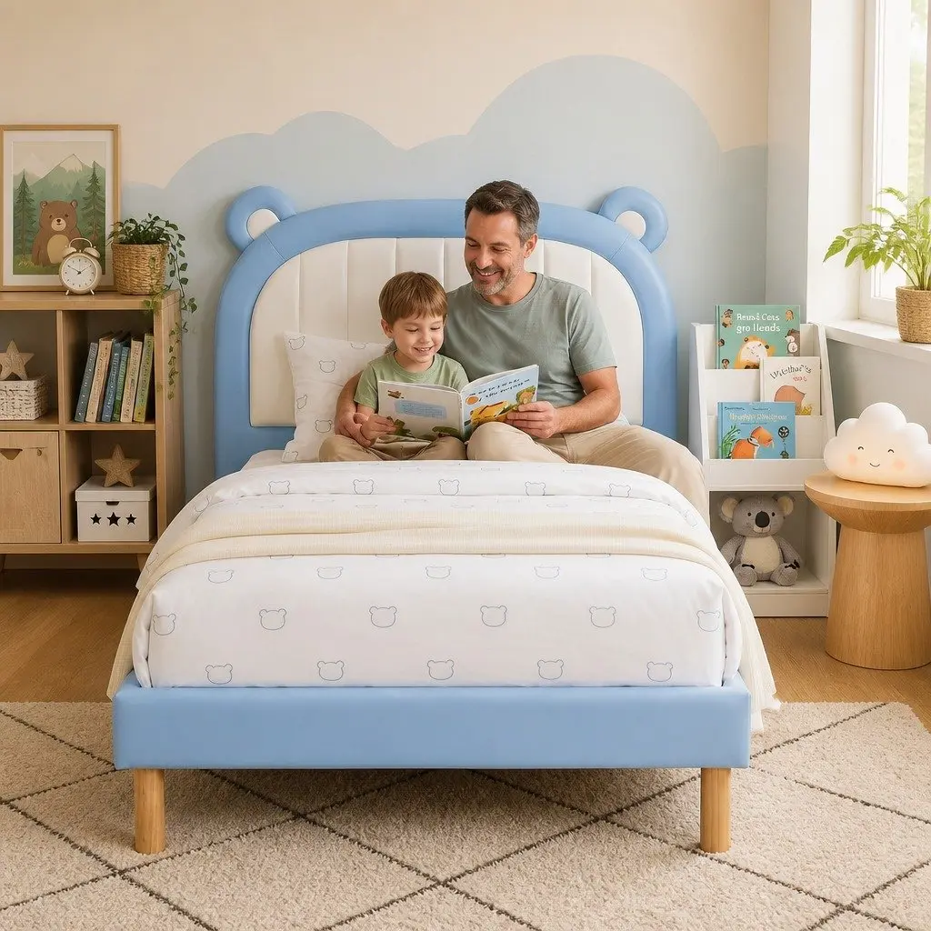 Kids King Single Bed Frame with Bear Headboard