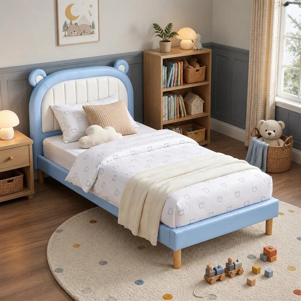 Kids King Single Bed Frame with Bear Headboard