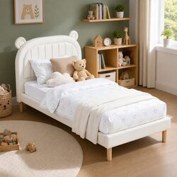 Kids King Single Bed Frame Bear Ears Headboard Upholstered Platform Bedroom