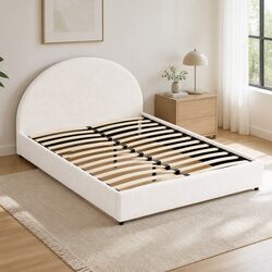 Sturdy Double Gas Lift Storage Bed Frame with Boucle Upholstery