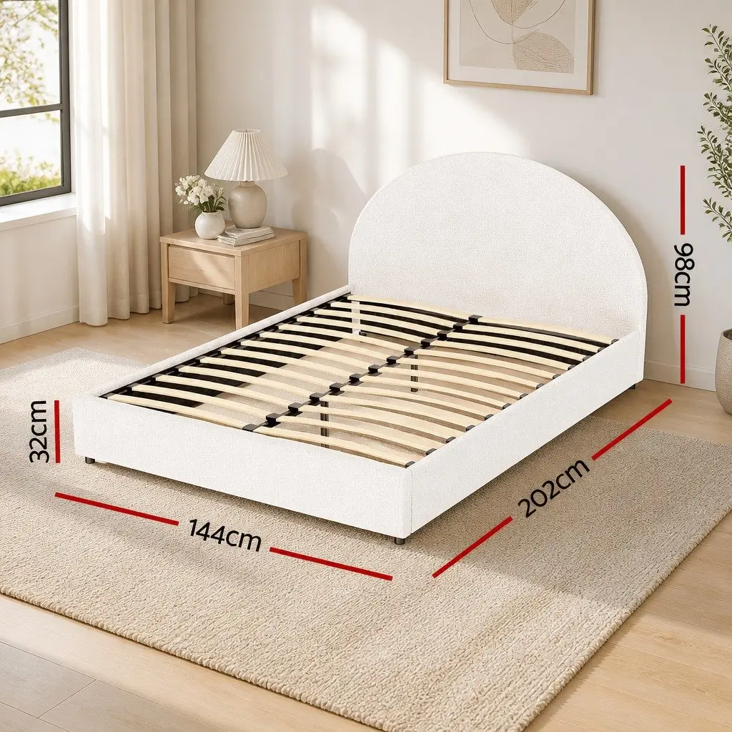 Double Bed Frame Boucle Fabric Beige Gas Lift Storage with Padded Headboard
