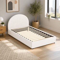 Durable King Single Gas Lift Storage Bed Frame in Boucle Fabric