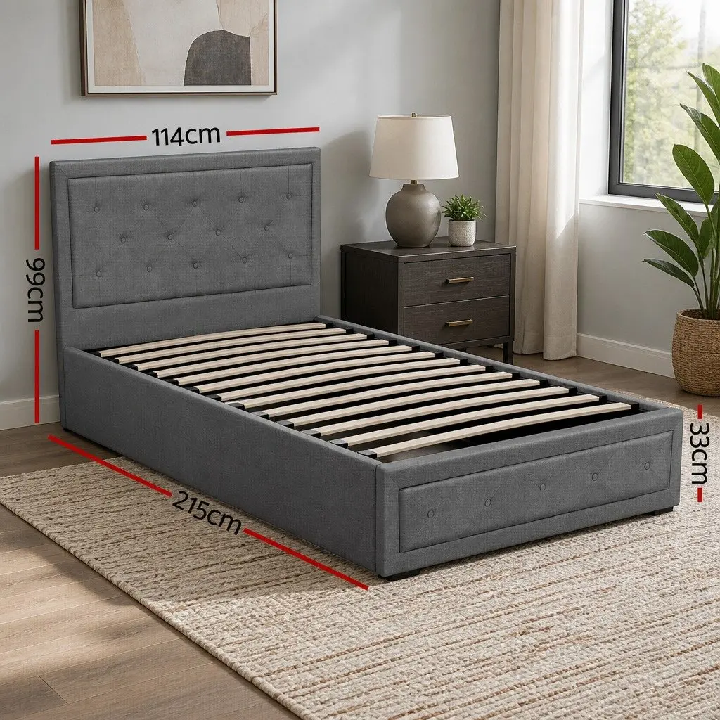 King Single Bed Frame with Gas Lift Storage
