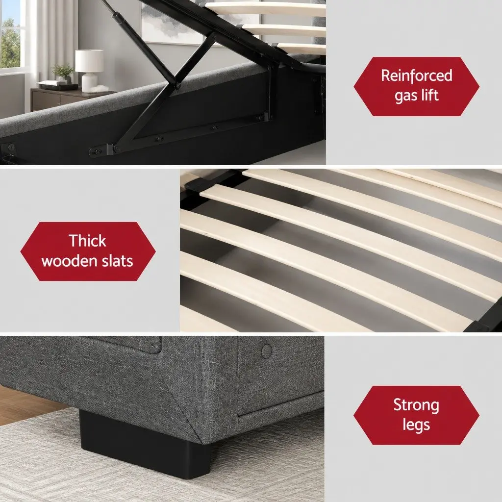 King Single Bed Frame with Gas Lift Storage