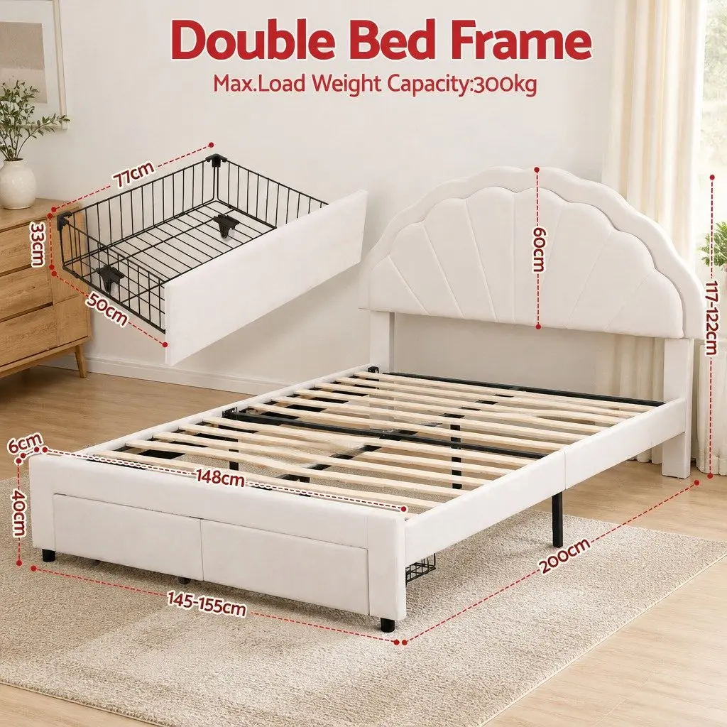 Double Bed Frame with LED Headboard and Storage