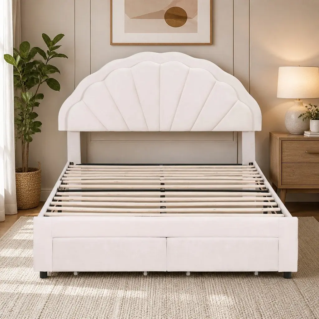Double Bed Frame with LED Headboard and Storage