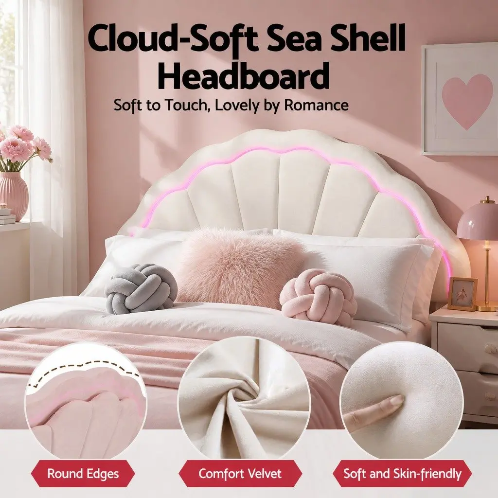 Double Bed Frame with LED Headboard and Storage