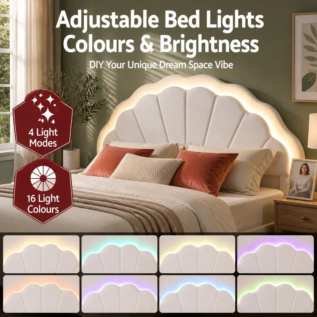 Double Bed Frame with LED Headboard and Storage