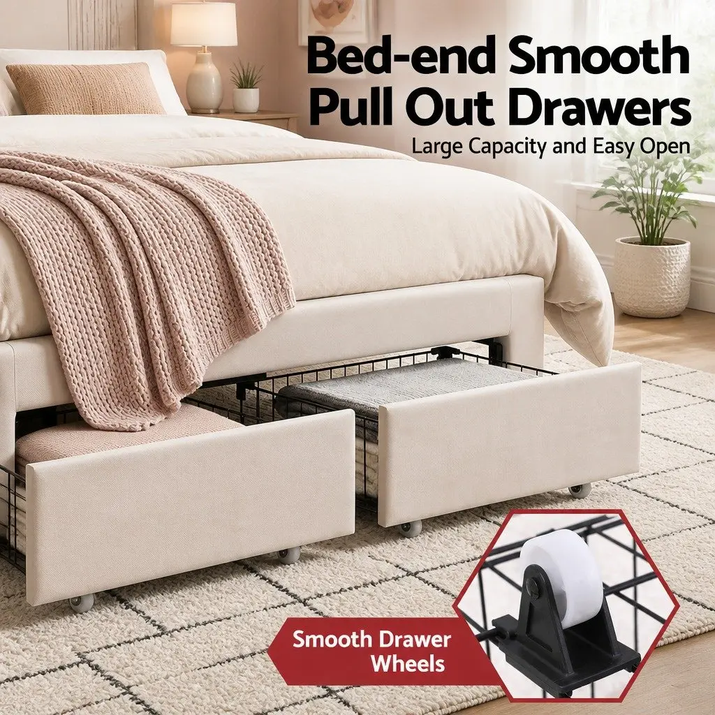 Double Bed Frame with LED Headboard and Storage