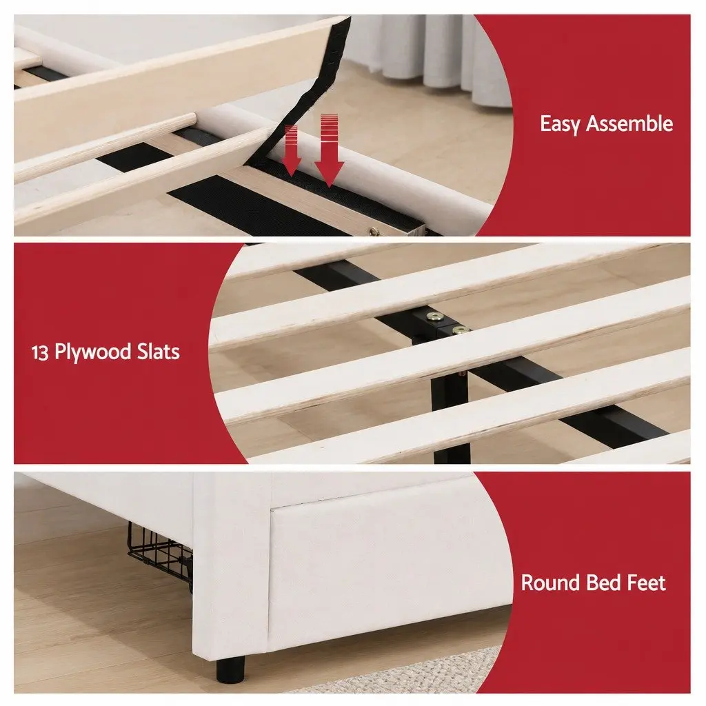 Double Bed Frame with LED Headboard and Storage