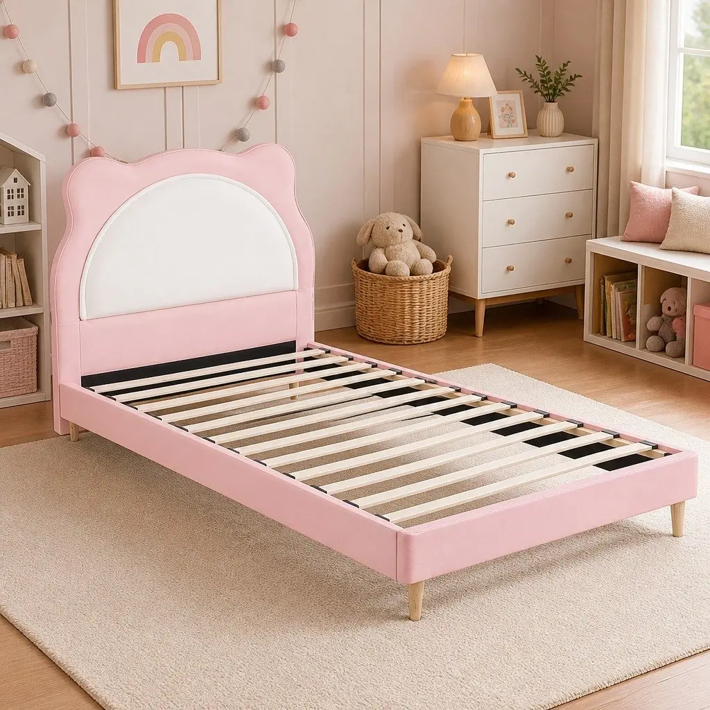 Cute Pink King Single Bed Frame with Animal Headboard