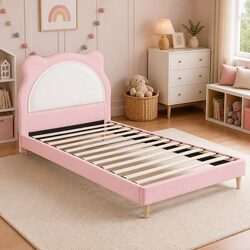 Cute Pink King Single Bed Frame with Animal Headboard