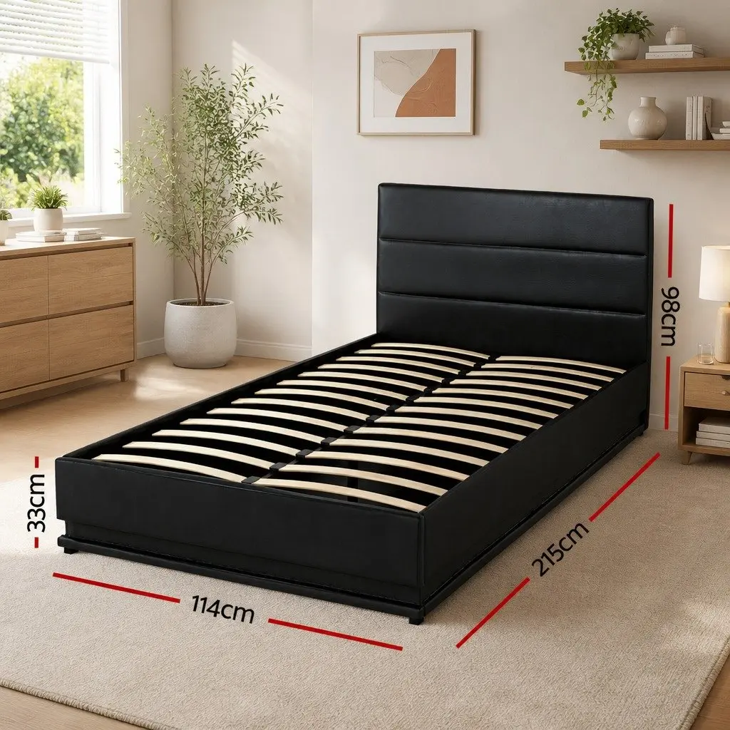 King Single Bed Frame with LED Lights & Storage