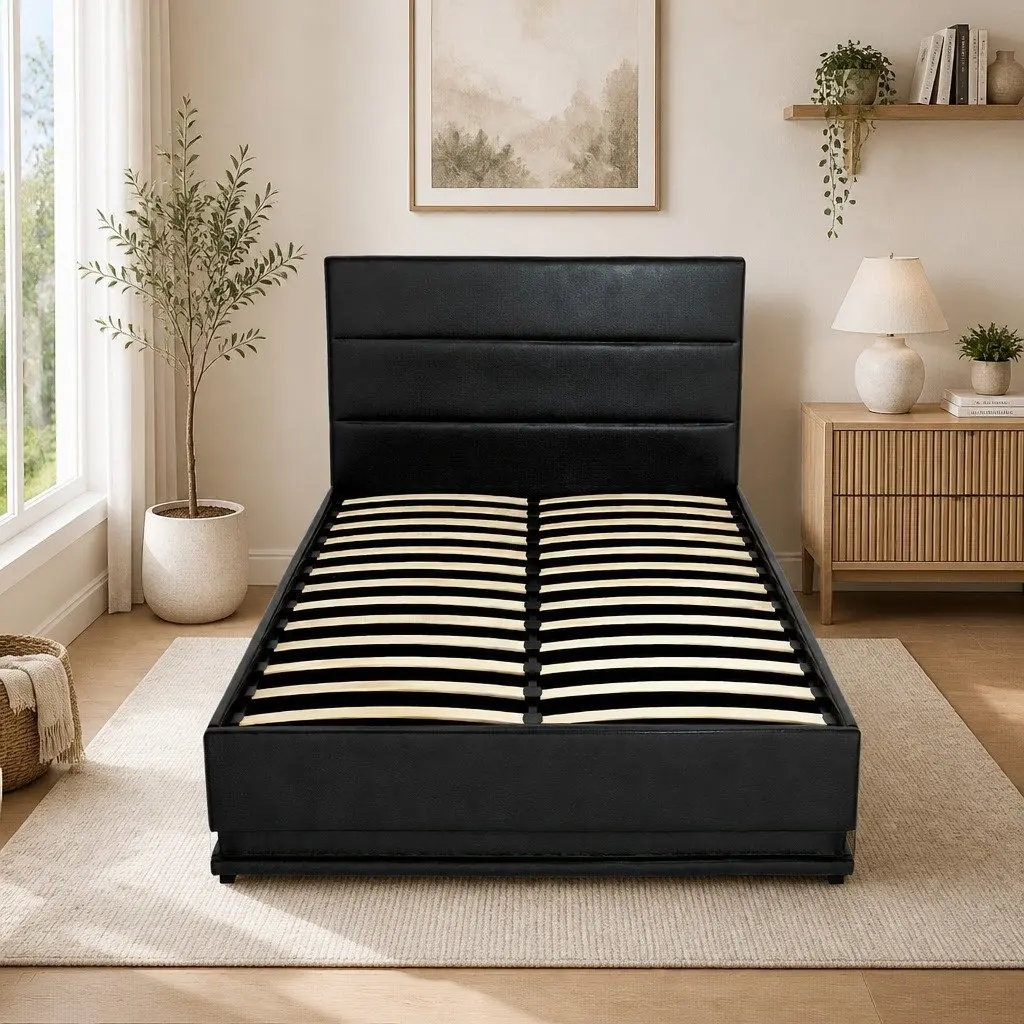 King Single Bed Frame with LED Lights & Storage